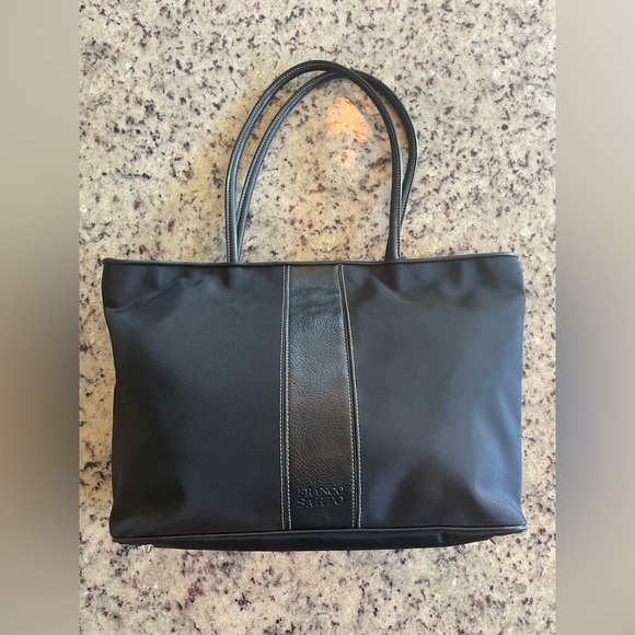 New Black genuine Leather and Canvas large Tote Bag - Picture 1 of 7